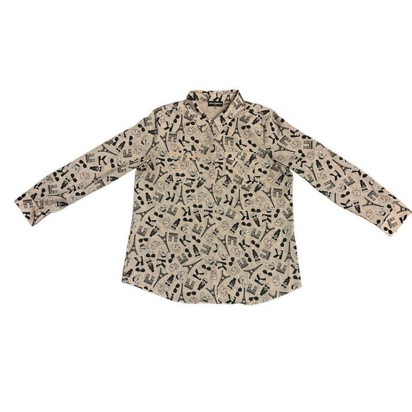Karl Lagerfeld Paris Printed Button Front Blouse XL - Picture 4 of 10